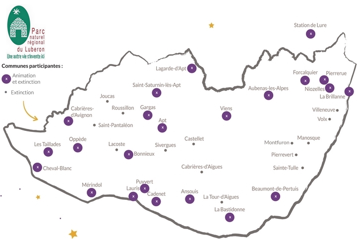Carte des communes participant au Jour de la Nuit en Luberon Carte des communes participant au Jour de la Nuit en Luberon