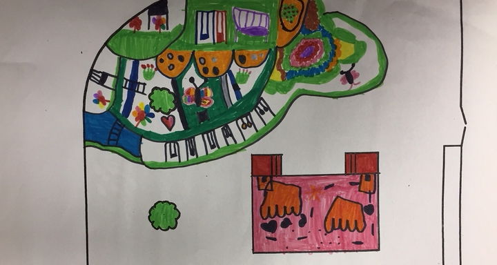Dessin enfant 1 Les élèves lors de la plantation de l'olivier